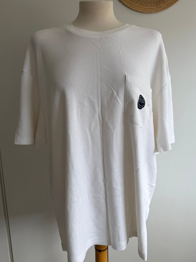 ZGAN > Off White Bershka Shirt / maat L, Kleding | Heren, T-shirts, Maat 52/54 (L), Verzenden, Wit, Zo goed als nieuw
