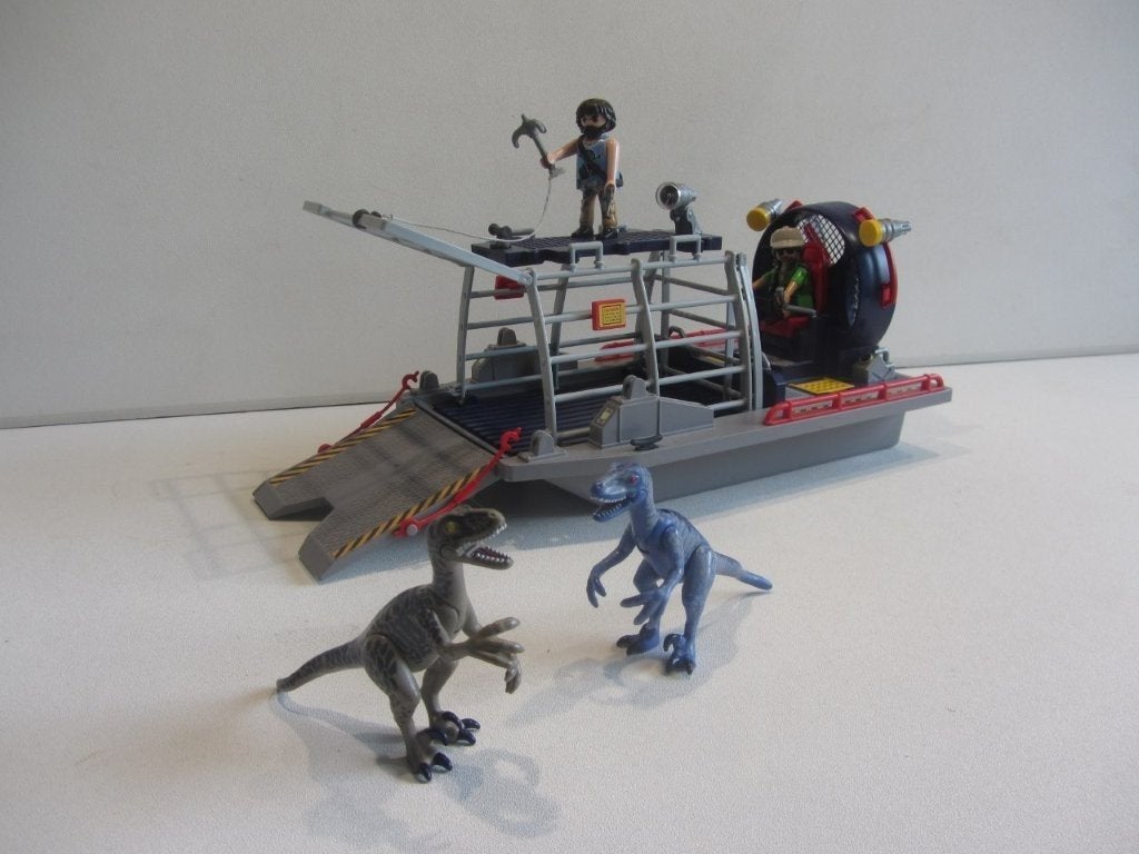 PLAYMOBIL Dinos jagers Luchtkussenboot met dinokooi -9433, Ophalen of Verzenden, Gebruikt, Losse onderdelen