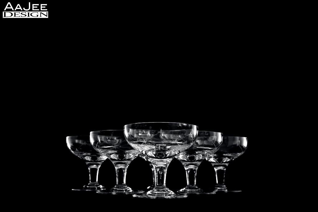 6 X Verrerie Doyen – Gegraveerde coupes – Kristal – Sterren, Ophalen of Verzenden