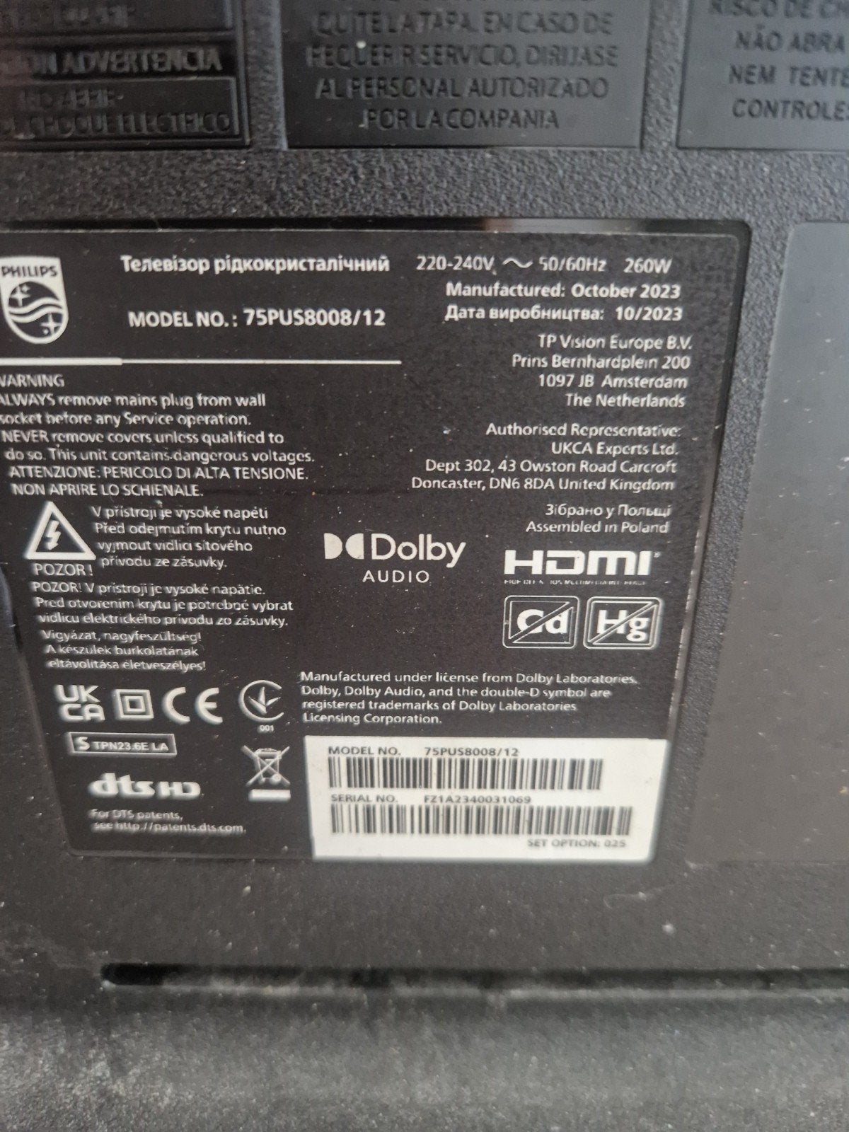 Defecte Philips 75 inch TV - Af te halen voor klein bedrag, Philips, LED, Ophalen of Verzenden, 4k (UHD)