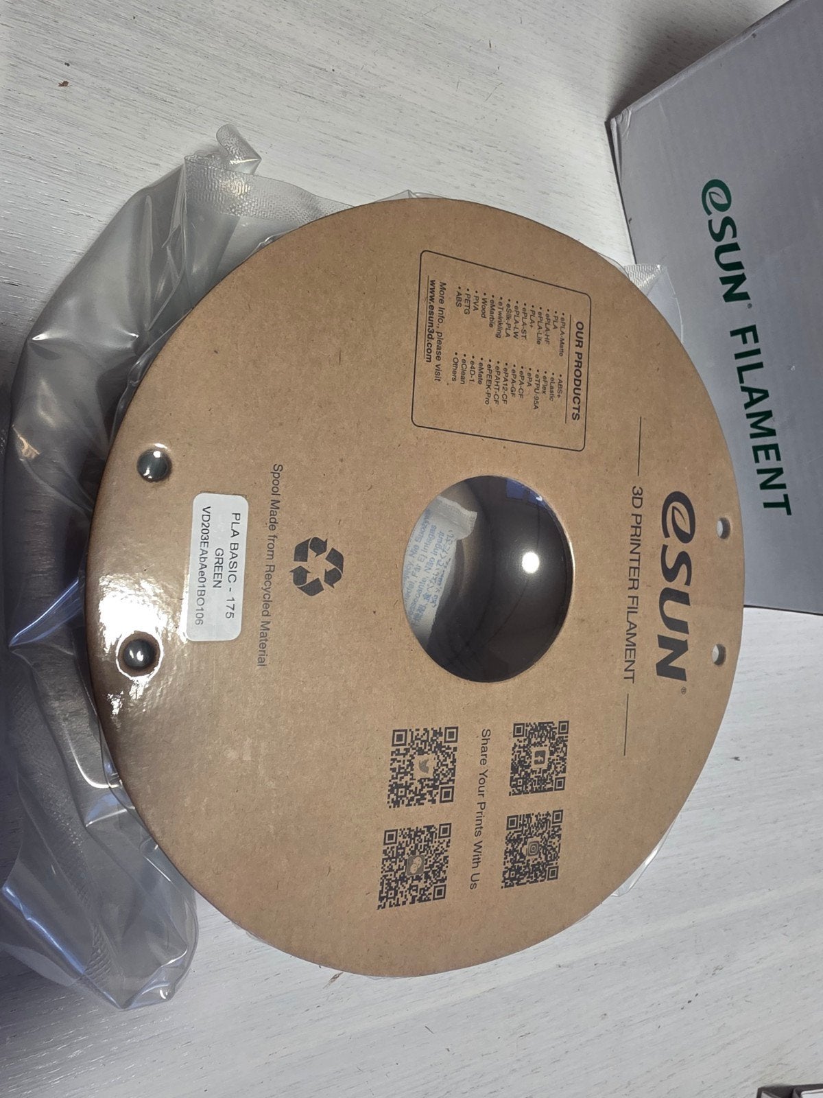 ESUN PLA Basic 1.75mm Groen Filament voor 3D-printer, Computers en Software, Ophalen of Verzenden, Nieuw, Filamentrollen