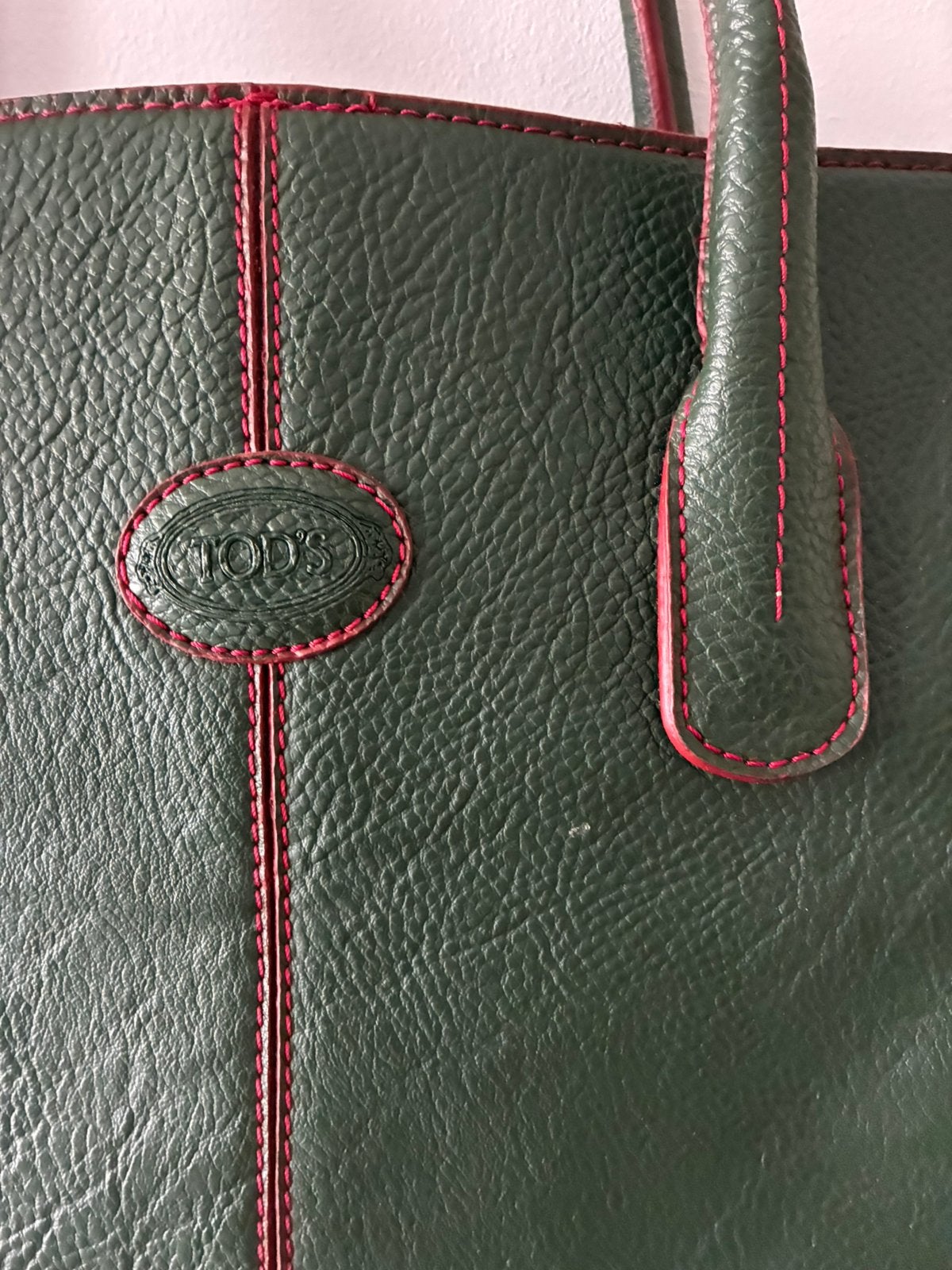 Tod’s D-tas groen met rode stiksels, Verzenden, Gebruikt, Groen, Handtas