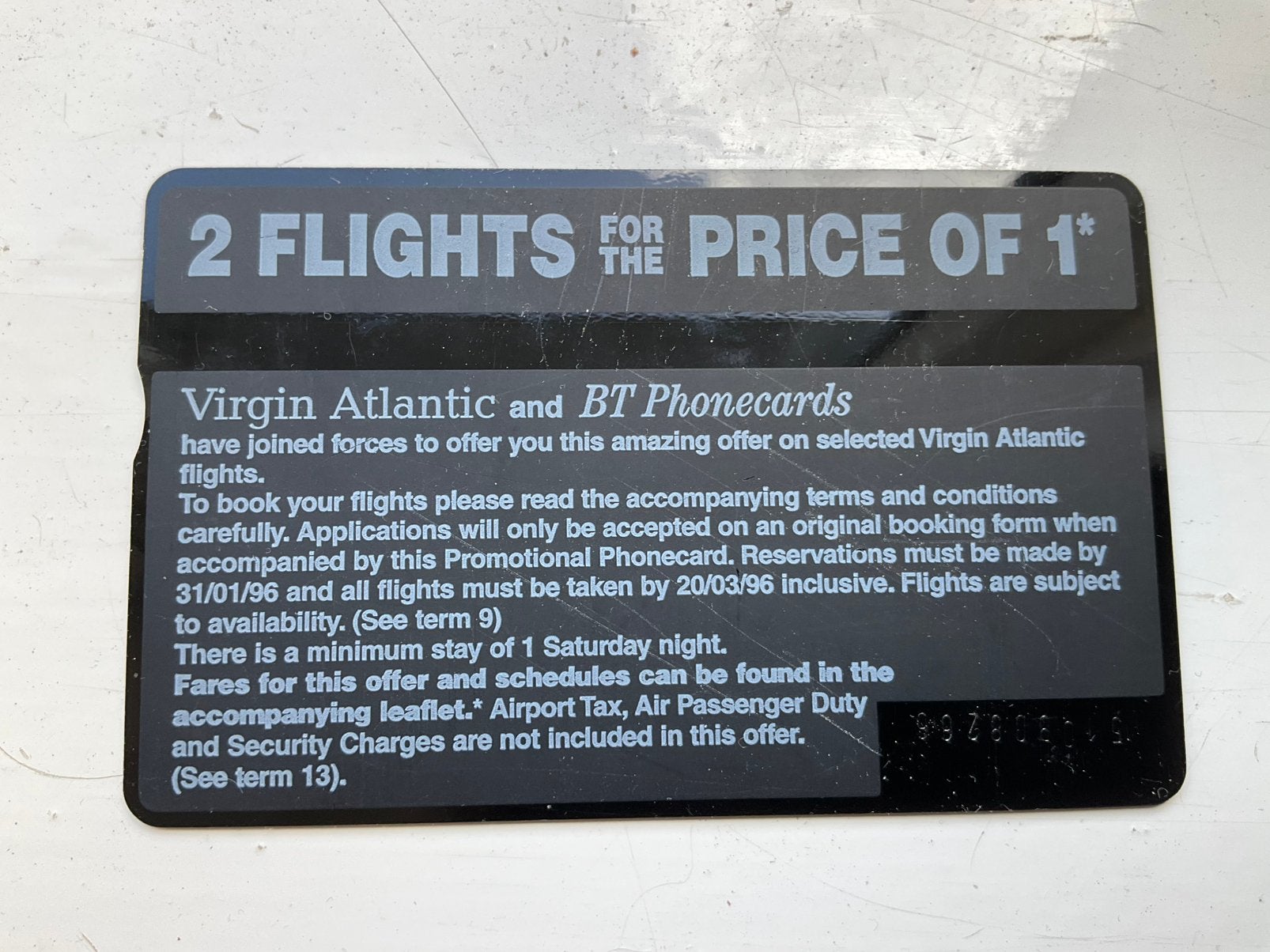 Engelse Luchtvaartmij. Virgin Atlantic optische tel.kaart, Ophalen of Verzenden, Gebruikt, Overige typen