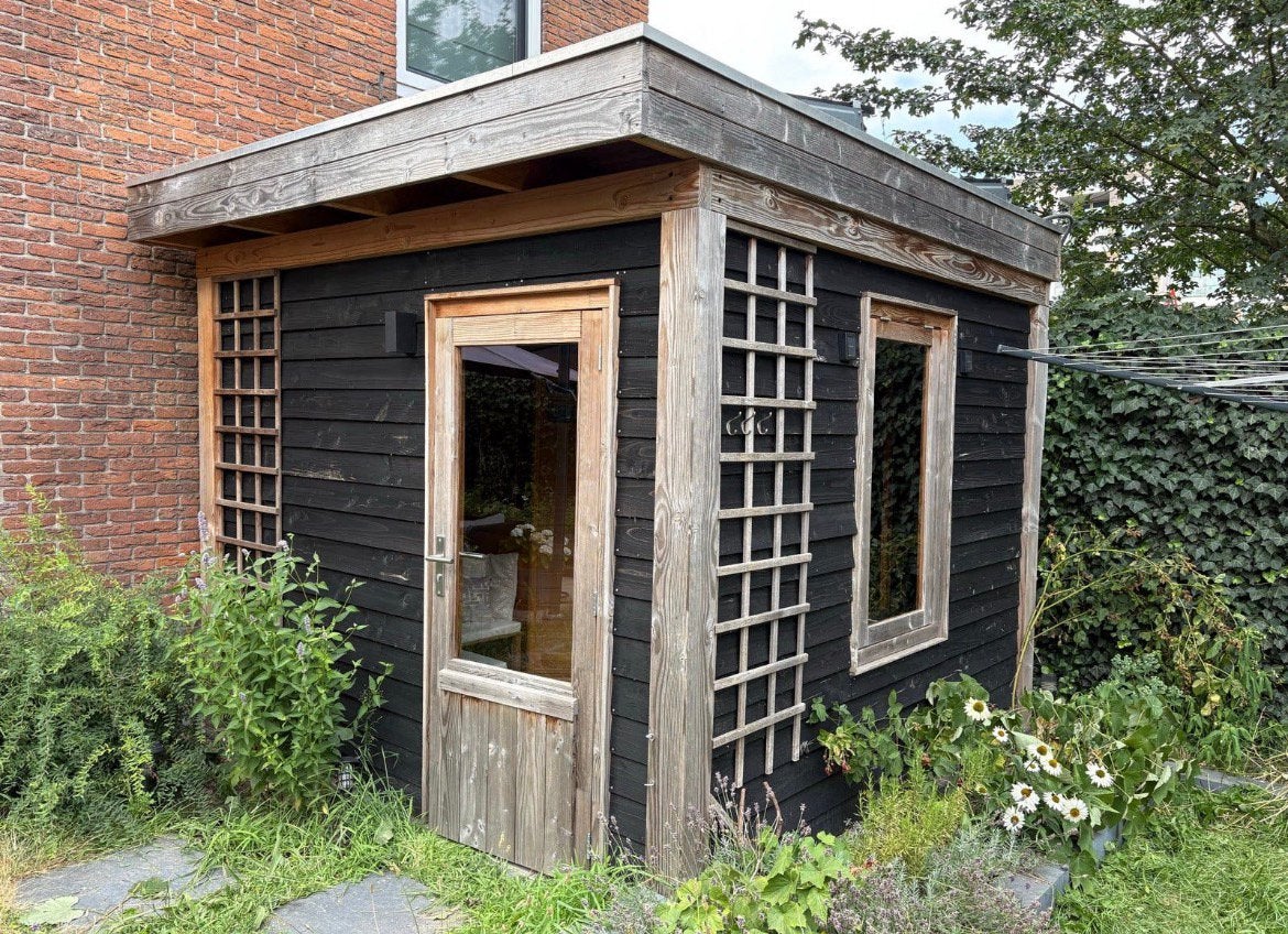 Tuinhuis schuur blokhut hout 3x3 meter hout fonteyn zwart, Ophalen, Zo goed als nieuw