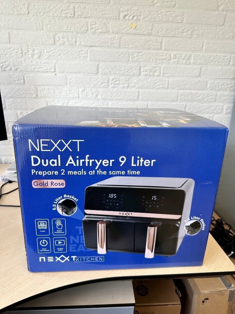 NEXXT Dual Airfryer 9 Liter Gold Rose, Witgoed en Apparatuur, Airfryers, Ophalen, Nieuw, Airfryer, 1500 gram of meer