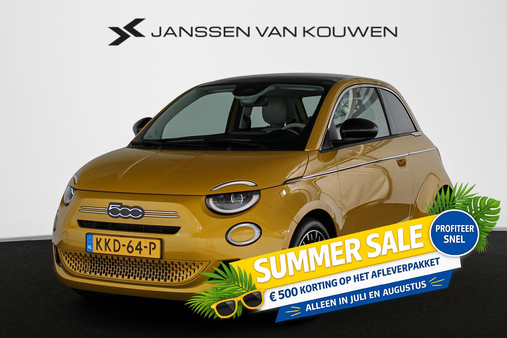 Fiat 500 1.0 Hybrid La Prima JBL Panoramadak Stoelverwarming, Auto's, Fiat, Euro 6, 4 stoelen, Handgeschakeld, 19 km/l