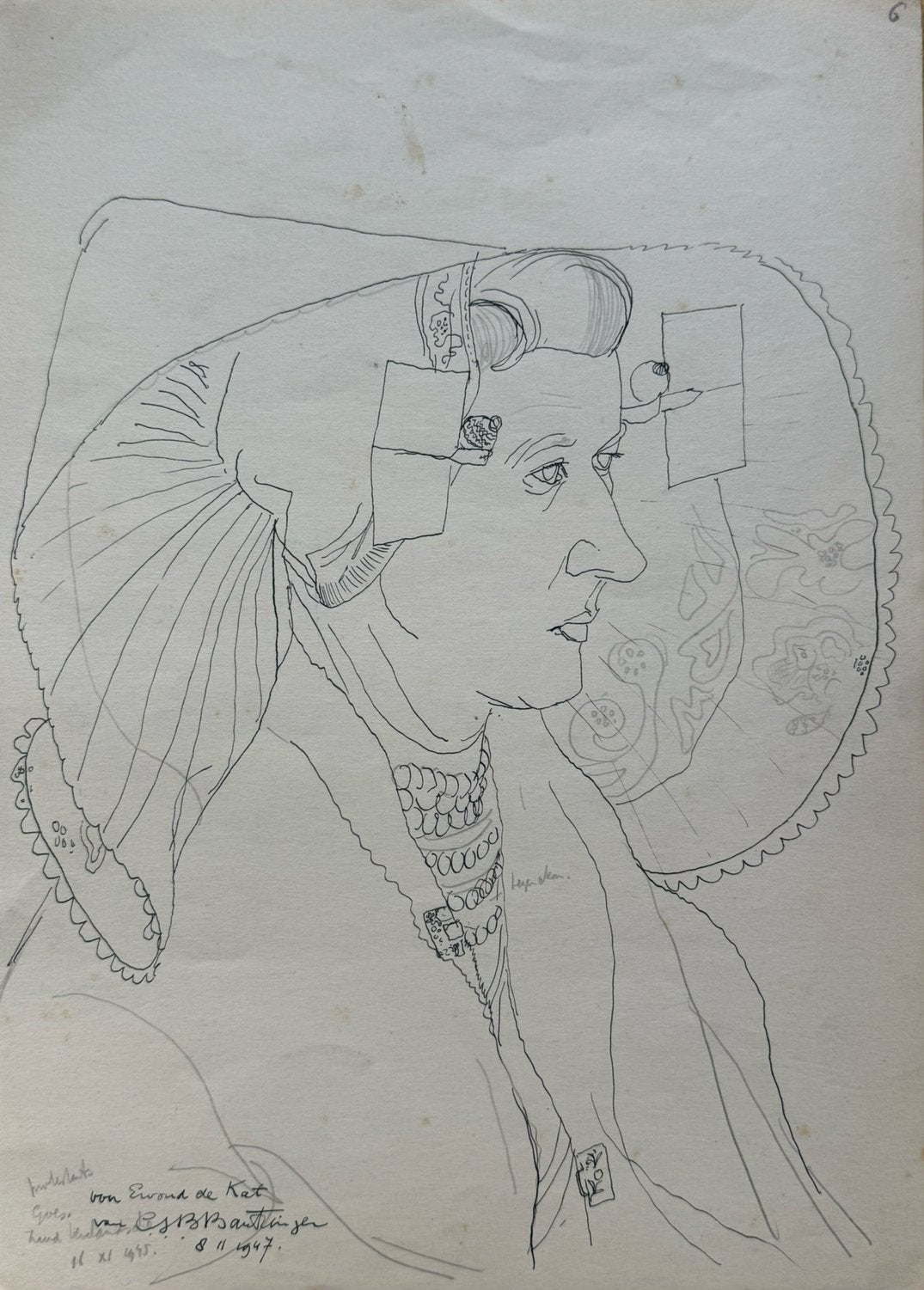 Zuid-Beverlandse Klederdracht Cees Bantzinger (1914-1985), Antiek en Kunst, Ophalen, Portret of Personen, Impressionistisch, Tekening