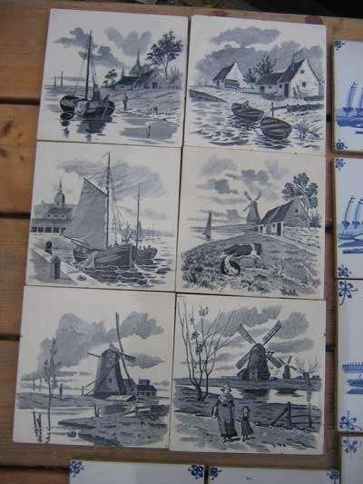 Tegels delfst blauwe afbeelding, ca 120 stuks, 6 versch. afb, Ophalen