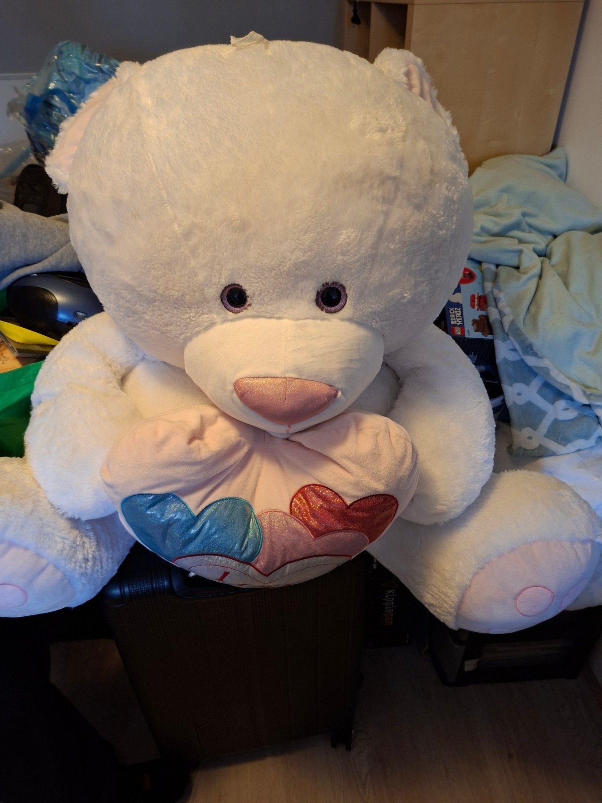 Grote witte teddybeer met 'I Love You' hart, Ophalen, Beer, Zo goed als nieuw, Wit