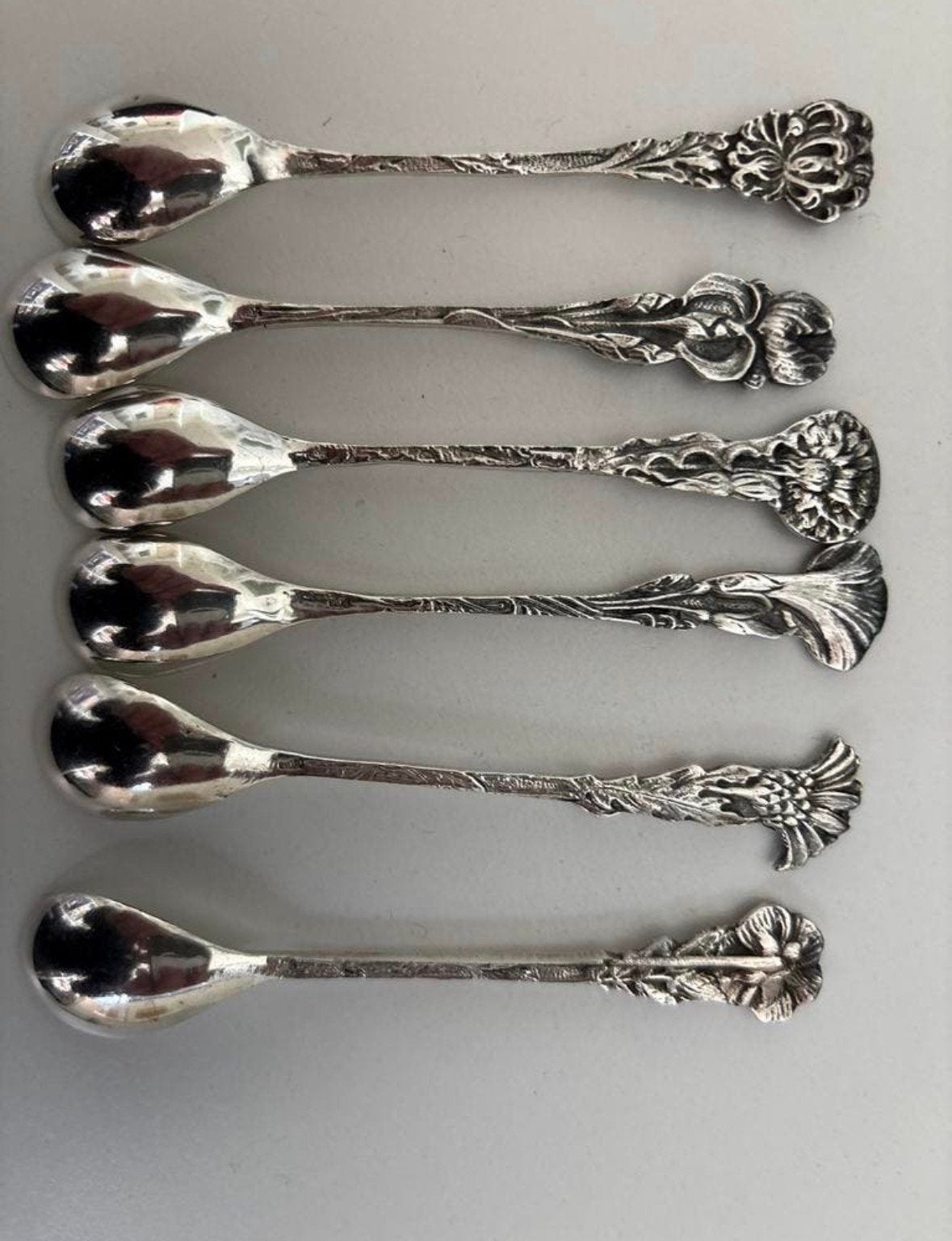 Set theelepeltjes met bloemmotief (6) verzilverd, Ophalen of Verzenden, Zilver