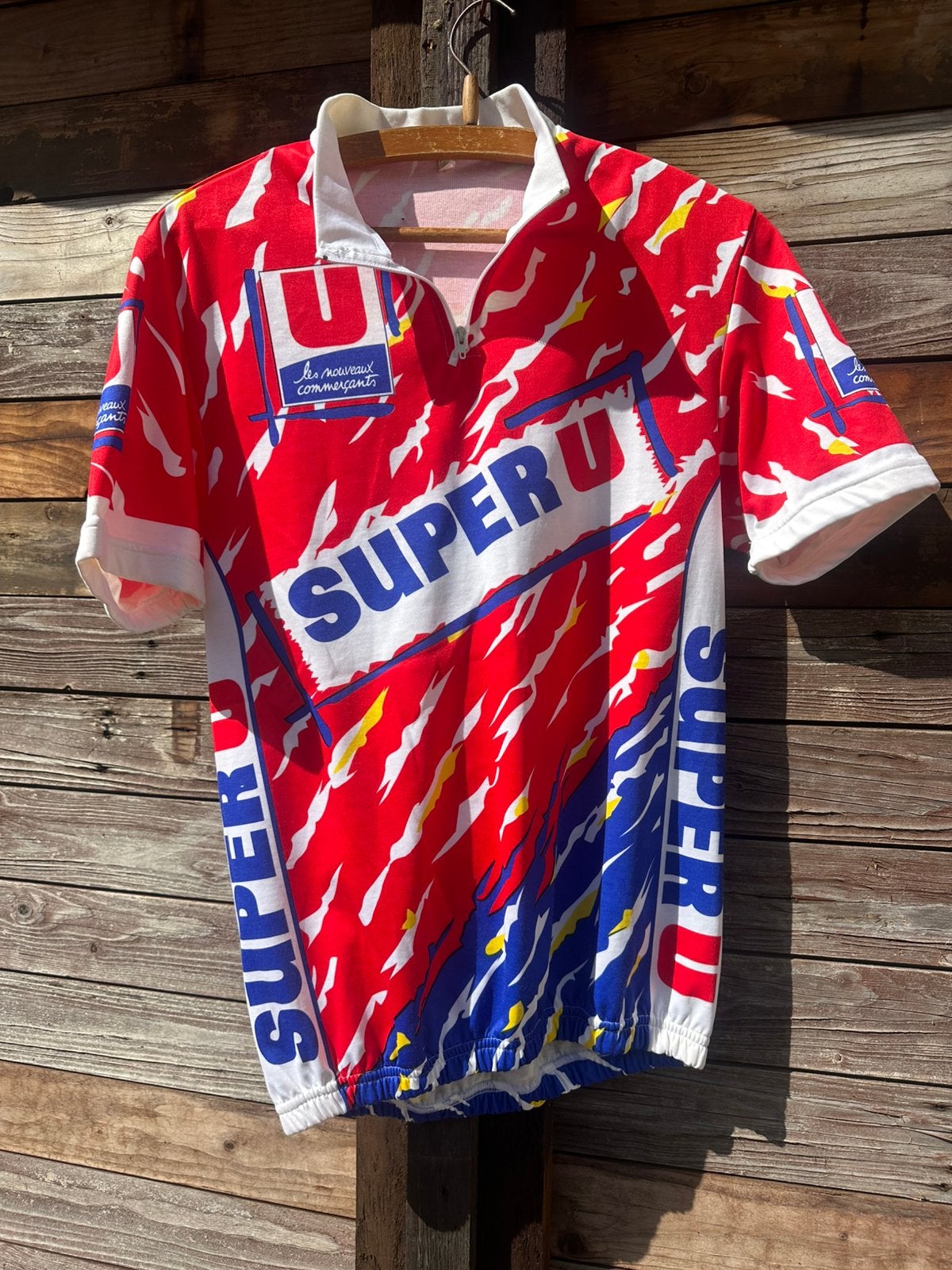 Vintage Super U  wielren shirt/trui Laurent Fignon, Fietsen en Brommers, Fietsaccessoires | Fietskleding, S, Heren, Ophalen of Verzenden