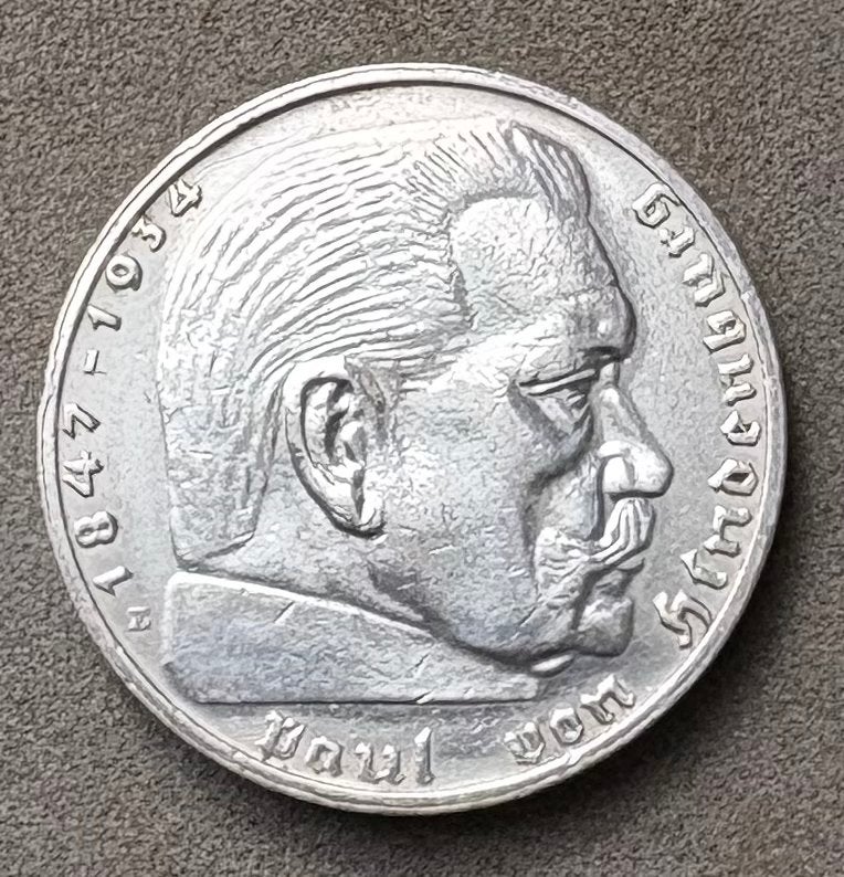 Zilveren 2 Reichsmark 1938E Hindenburg Duitsland, Ophalen of Verzenden, Duitsland, Losse munt, Zilver