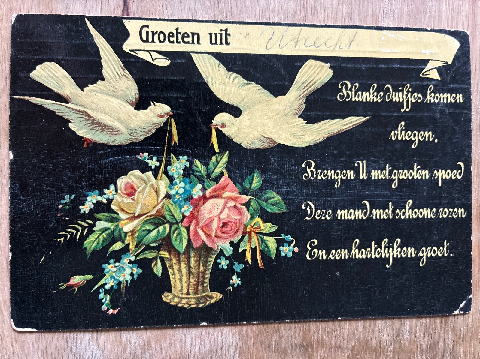 Oude Ansichtkaart Utrecht - Duiven en Bloemen 1909, Ophalen of Verzenden, 1920 tot 1940, Gelopen, Utrecht