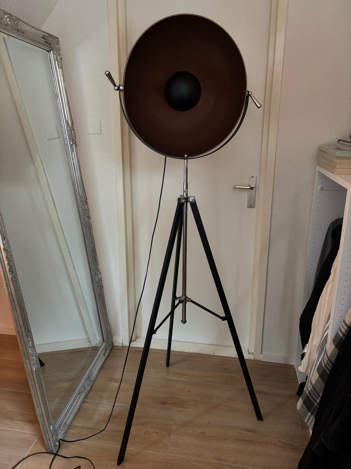 Industriële vloerlamp zwart koper, Ophalen, E27 (groot), Zo goed als nieuw, Metaal