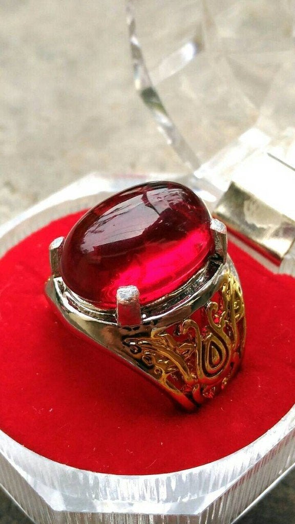 Titanium Ring met Rode Siam Bangkok Agaat Edelsteen CAR19, Overige materialen, 20 of groter, Verzenden, Heer