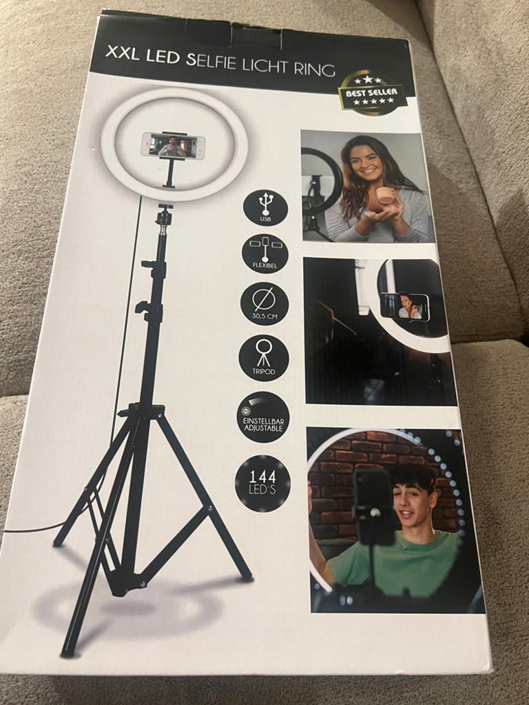 XXL LED Selfie Ringlamp met Statief en Telefoonhouder, Ophalen, Gebruikt, Lamp of Flitsset