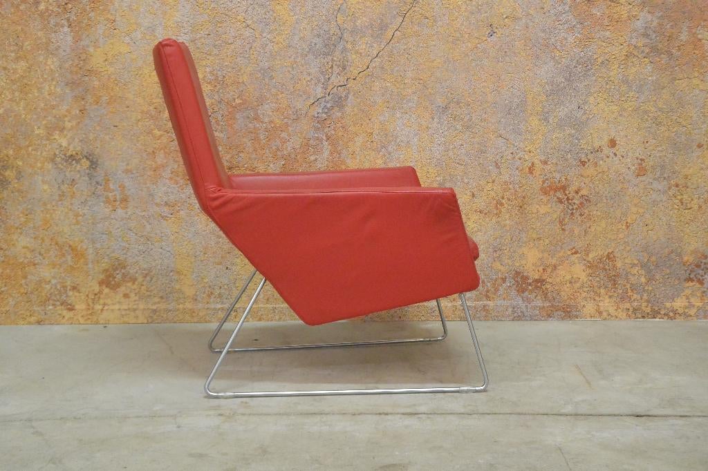 ZGANieuw! rode leren Label Don design fauteuil, Huis en Inrichting, Fauteuils, Ophalen of Verzenden, 50 tot 75 cm, Leolux Gelderland Harvink Rolf Benz Jori Design on Stock Montis