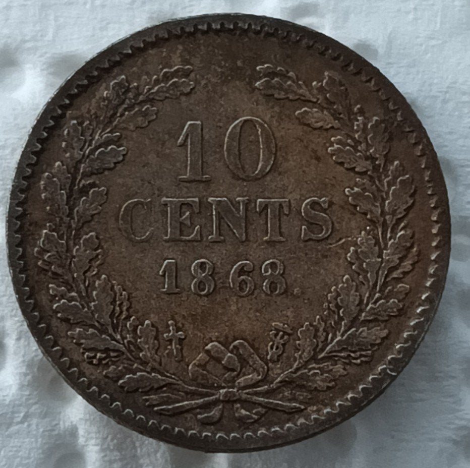 Zilveren 10 cent Willem III uit 1868 bodemvondst, Koning Willem III, Zilver, Ophalen of Verzenden, 10 cent