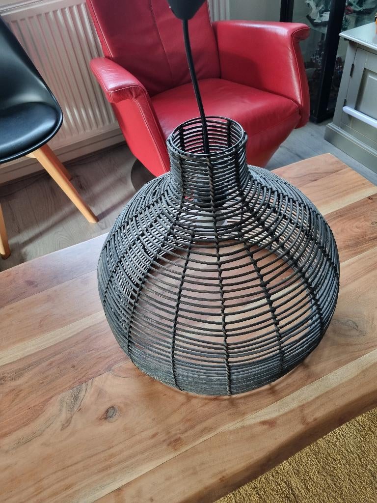 Gewoven hanglamp van riet +-46cm, Ophalen of Verzenden, Gebruikt, Hout, Minder dan 50 cm