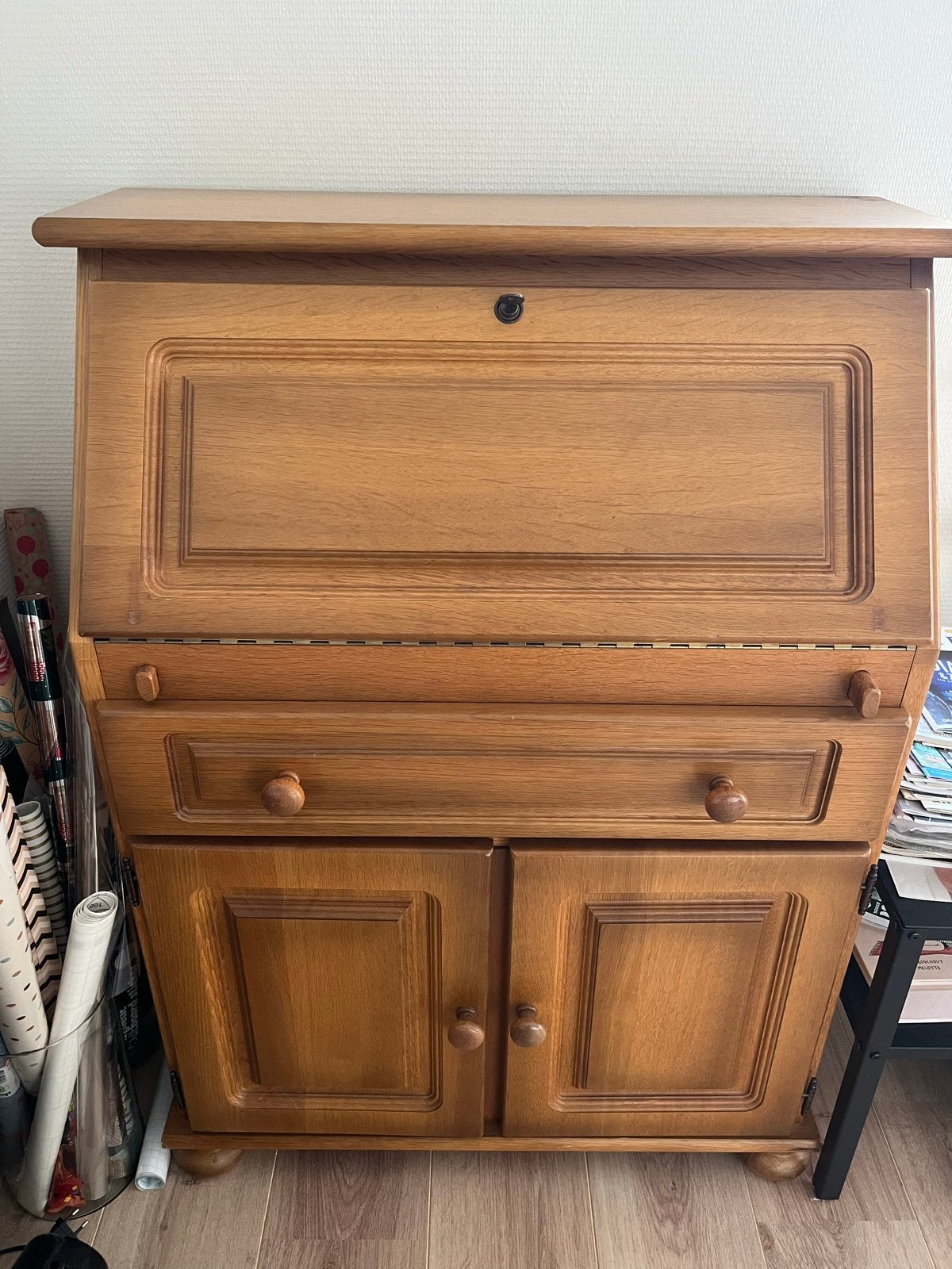 Vintage eikenhouten secretaire / bureau, Huis en Inrichting, Ophalen, Gebruikt