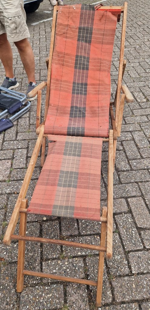 Vintage strandstoel met voetensteun, Ophalen, Gebruikt, Overige kleuren, Vintage