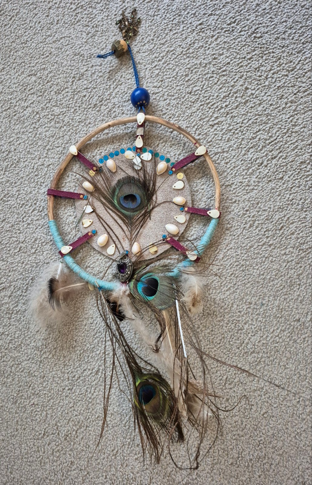 Wandobject mandala Pauwenveren, Ophalen of Verzenden, Natuurlijk materiaal