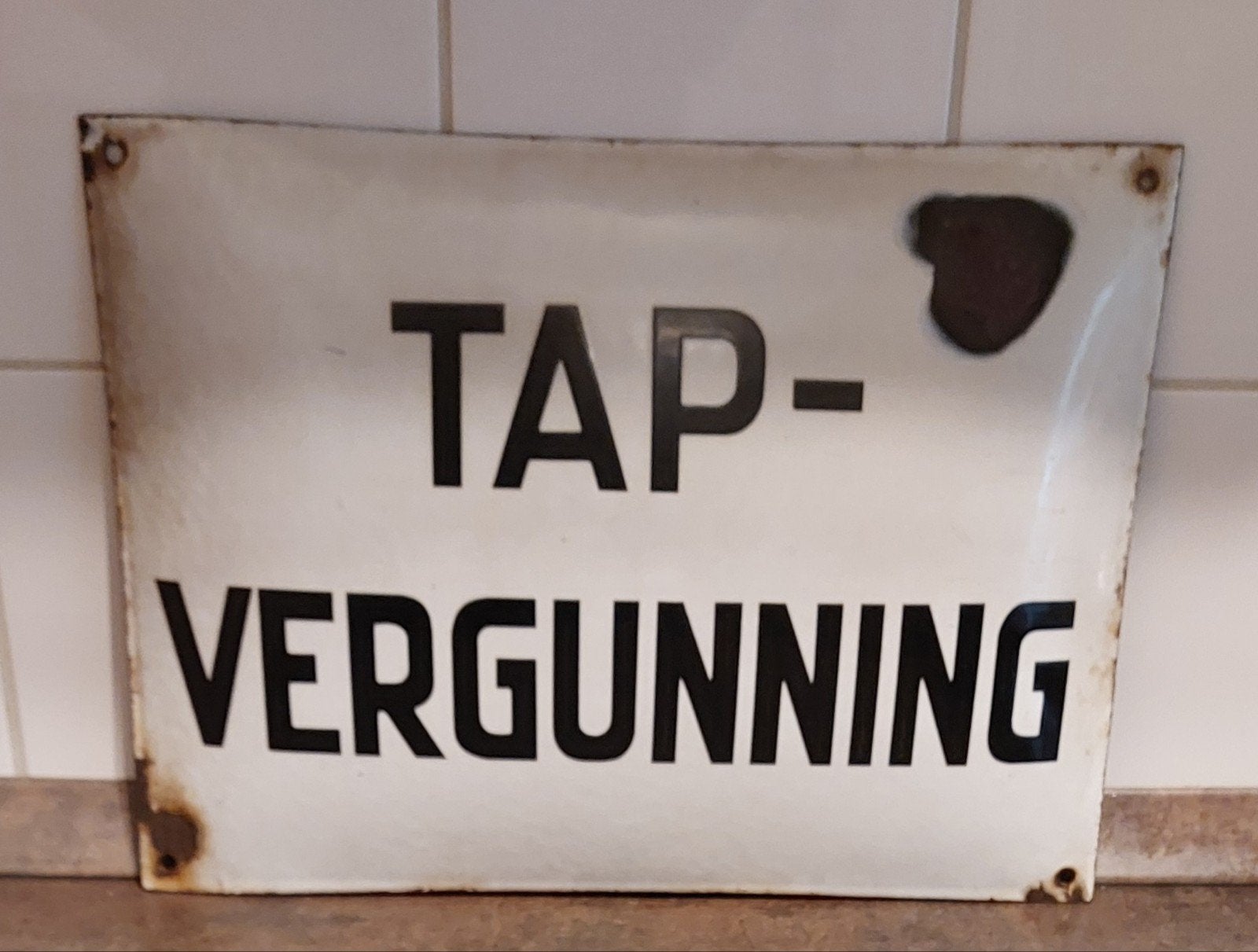 Emaille bordje TAP-VERGUNNING, Ophalen of Verzenden, Gebruikt