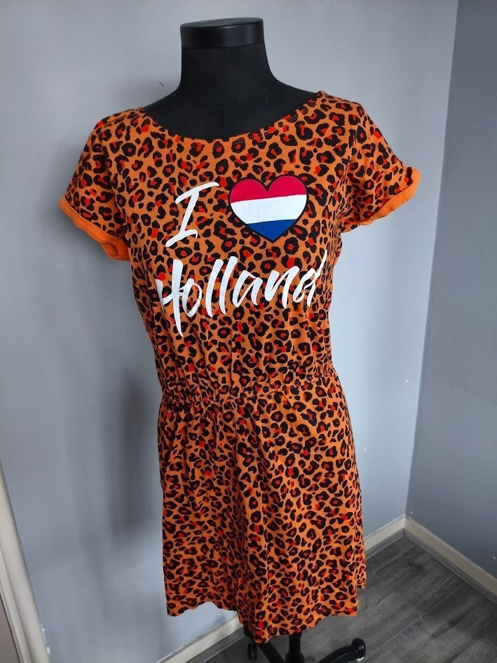Dames panterprint oranje jurk Holland ( Koningsdag ), Ophalen of Verzenden, Zo goed als nieuw, Overige typen, Oranje of Koningsdag