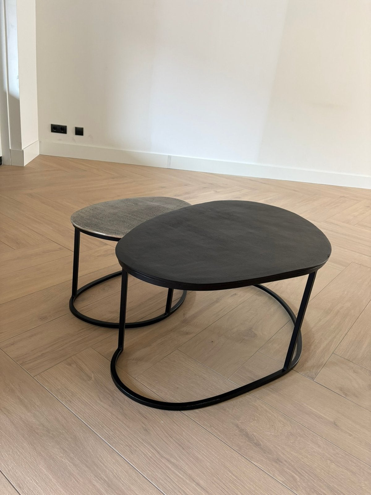 Organische salontafelset zwart/brons – Pronto Wonen, Huis en Inrichting, Tafels | Salontafels, Ophalen, Zo goed als nieuw, Rond