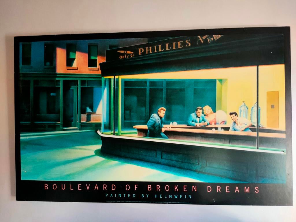 Helnwein's Boulevard of Broken Dreams replica met neon, Ophalen