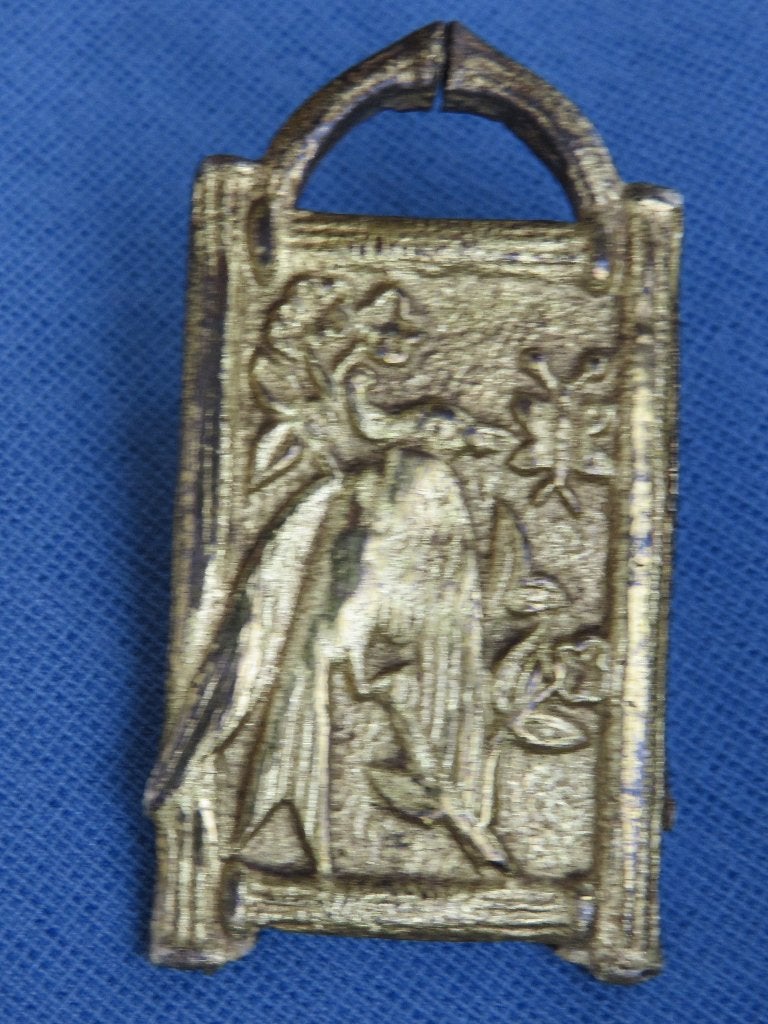 Antieke schakel hanger met vogel in art deco brons verguld, Ophalen of Verzenden