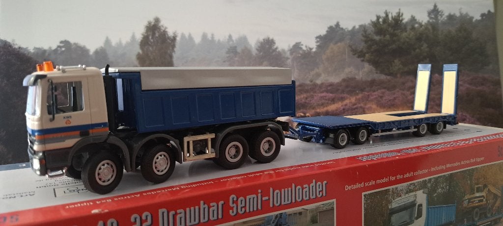 Mooie Mercedes kipper met dieplader van KWS  NZG 4 asser!!, Ophalen of Verzenden, Zo goed als nieuw, Bus of Vrachtwagen, NZG