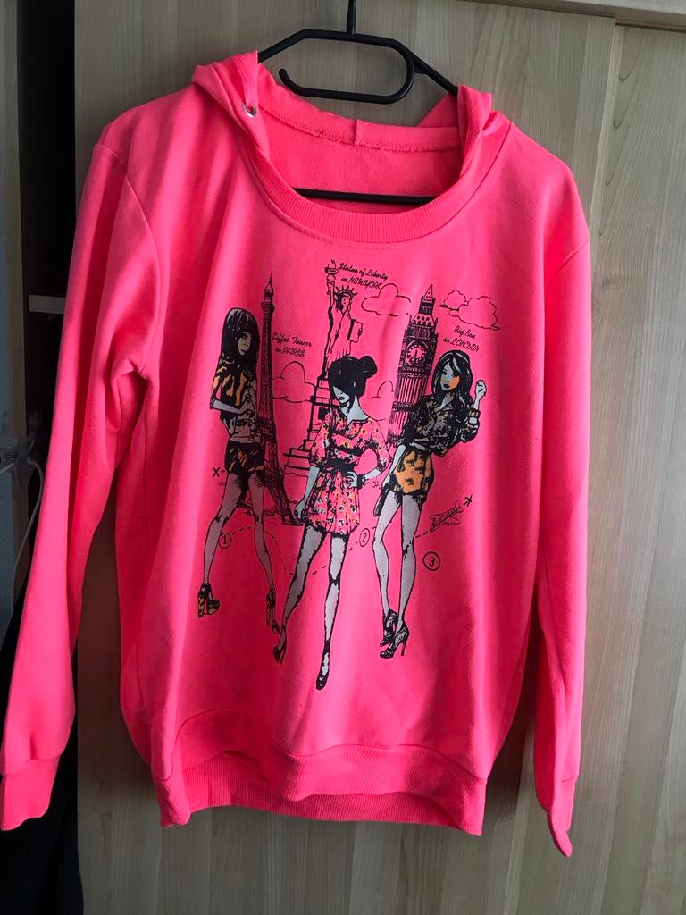 Neon Roze Hoodie met Print, Ophalen of Verzenden, Gedragen, Maat 36 (S), Roze