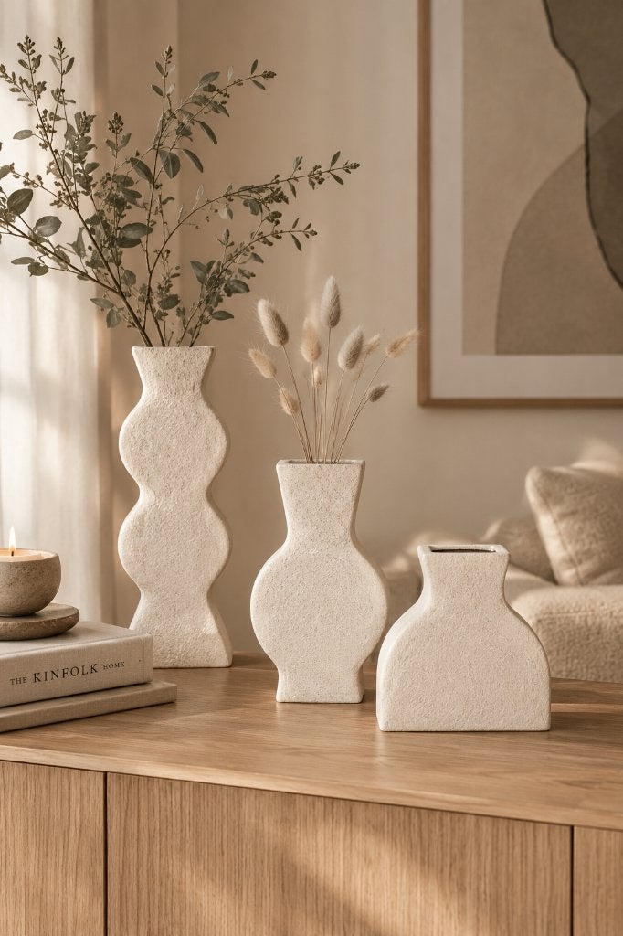 Lisboa white vase organic set van 3 Nieuw, 24 cm, Wit, Nieuw, Ophalen of Verzenden