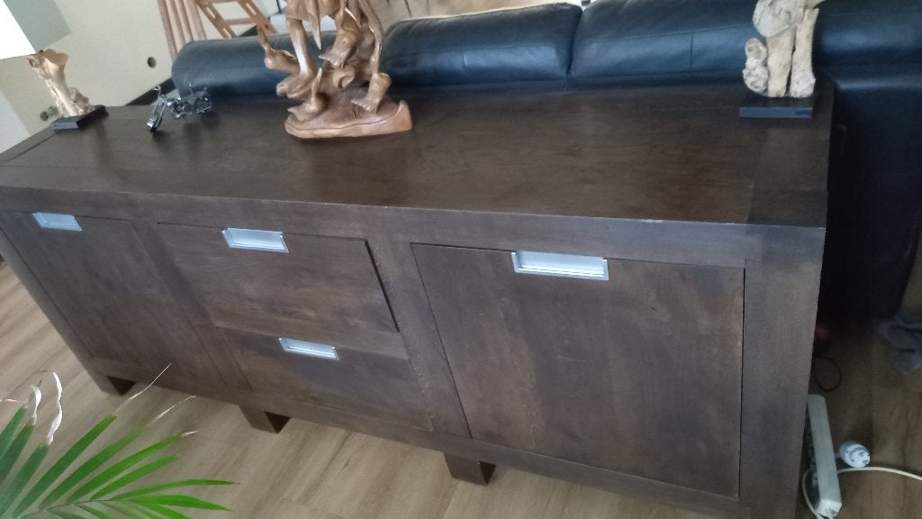 Donkerbruin dressoir met lades en deuren, Huis en Inrichting, Kasten | Dressoirs, Ophalen, Gebruikt, Met deur(en), 200 cm of meer