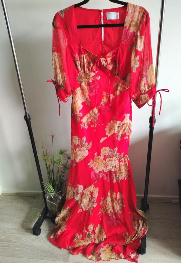 ASOS Rode bloemen maxi jurk met vierkante hals, Maat 38/40 (M), Ophalen of Verzenden, Onbekend, Zo goed als nieuw