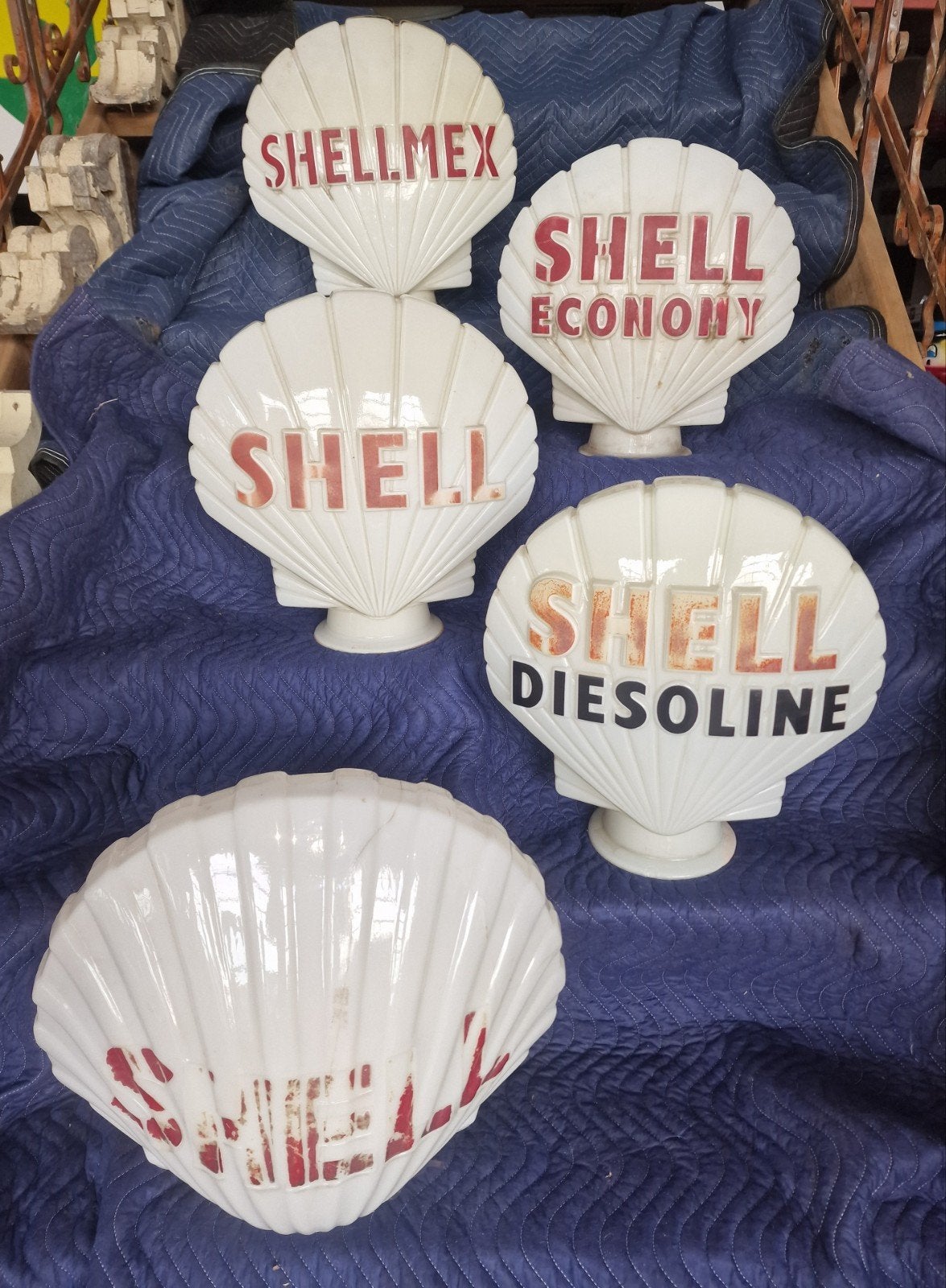 originele oude shell globes uit de 30/50 jaren, Ophalen, Gebruikt, Lichtbak of (neon) lamp