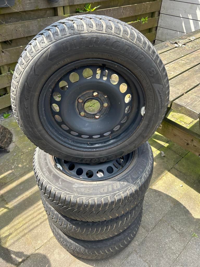 Winterbanden op stalenvelg 195/65R15, Opel Meriva, Ophalen, Gebruikt, 15 inch, Banden en Velgen