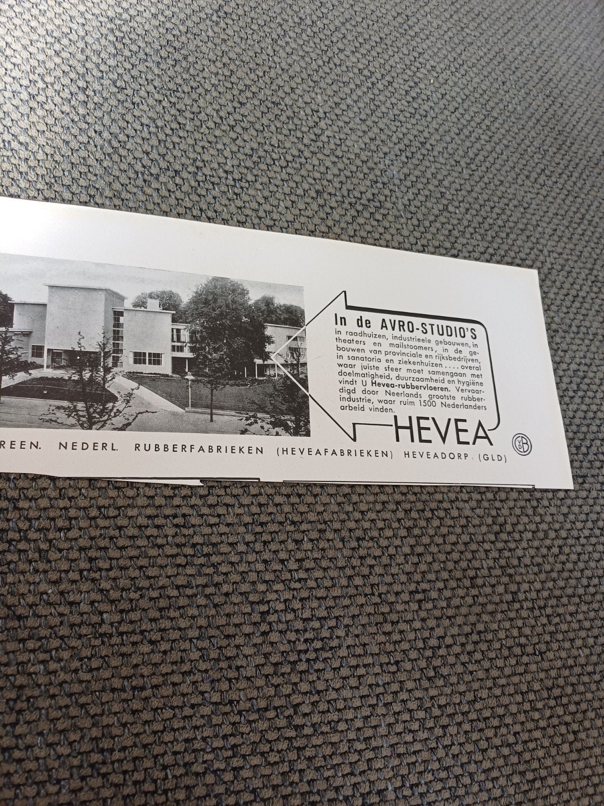 advertentie Hevea rubberfabriek Heveadorp AVRO studio 1939, Ophalen of Verzenden, Zo goed als nieuw, Overige typen