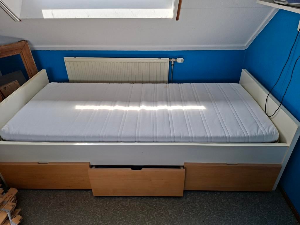 1 persoons bed met bedlades, Ophalen, Gebruikt, 90 cm, Eenpersoons