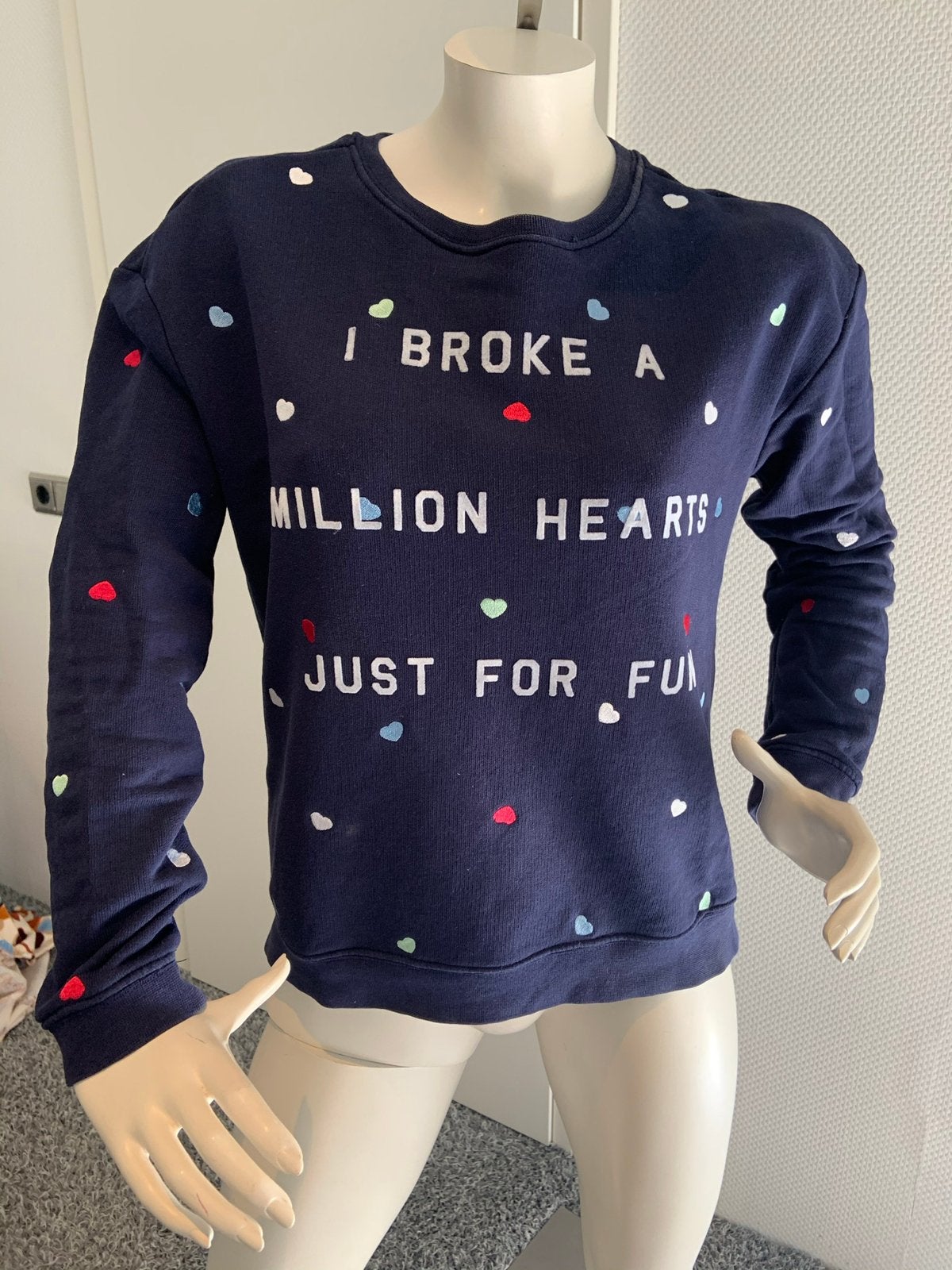 Zoe karssen sweater met leuke tekst maat s zgan, Maat 38/40 (M), Blauw, ., Ophalen of Verzenden