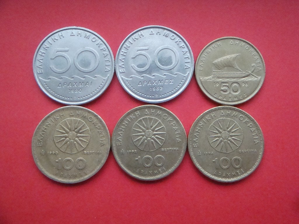 Griekenland setje munten 50 en 100 Drachmen 1980 / 1998., Verzenden, Overige landen, Setje