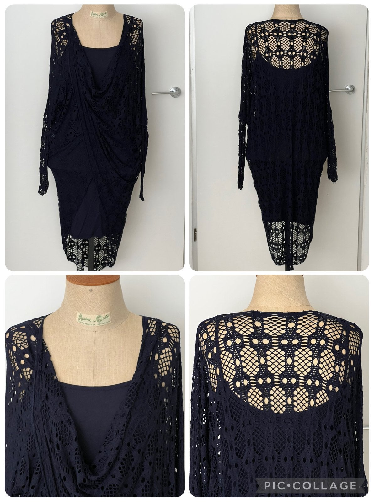 ZOMER JURK - DONKERBLAUW - 1 MAAT - 2 DELEN -SPAGHETTI, Maat 38/40 (M), Blauw, Ophalen of Verzenden, Zo goed als nieuw