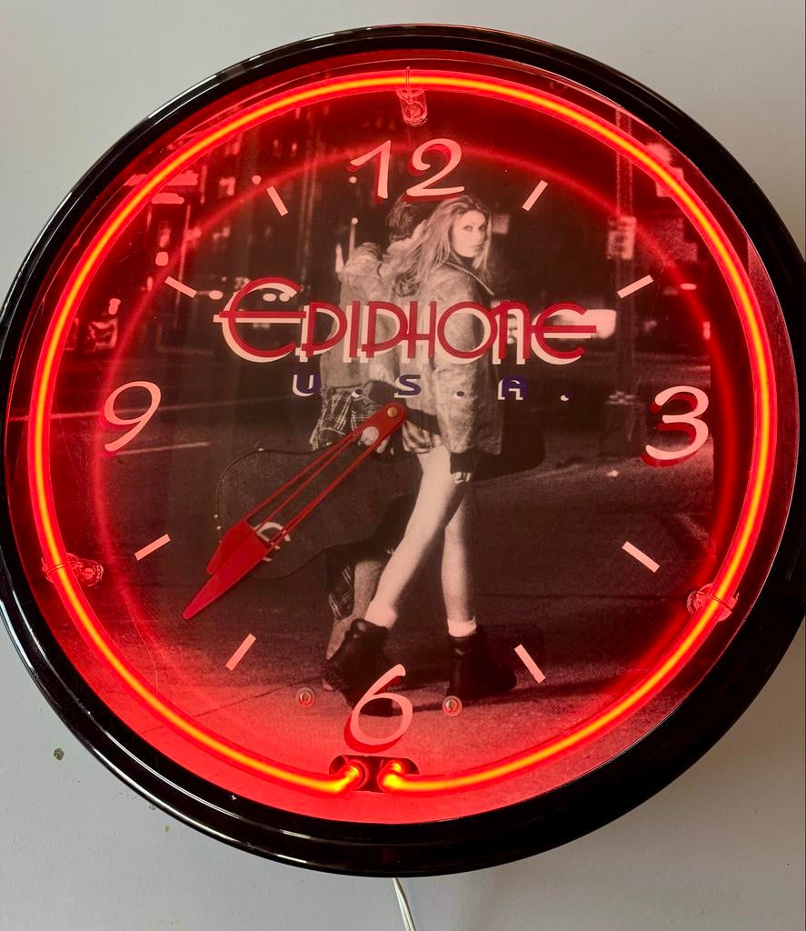 Originele Epiphone Neon Klok - Perfecte Staat, Antiek en Kunst, Antiek | Klokken, Ophalen