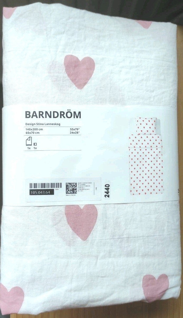 BARNDRÖM Dekbedovertrek hartjes wit/roze 140x200/60x70 cm, Meisje, Dekbedovertrek, Nieuw, Ophalen of Verzenden
