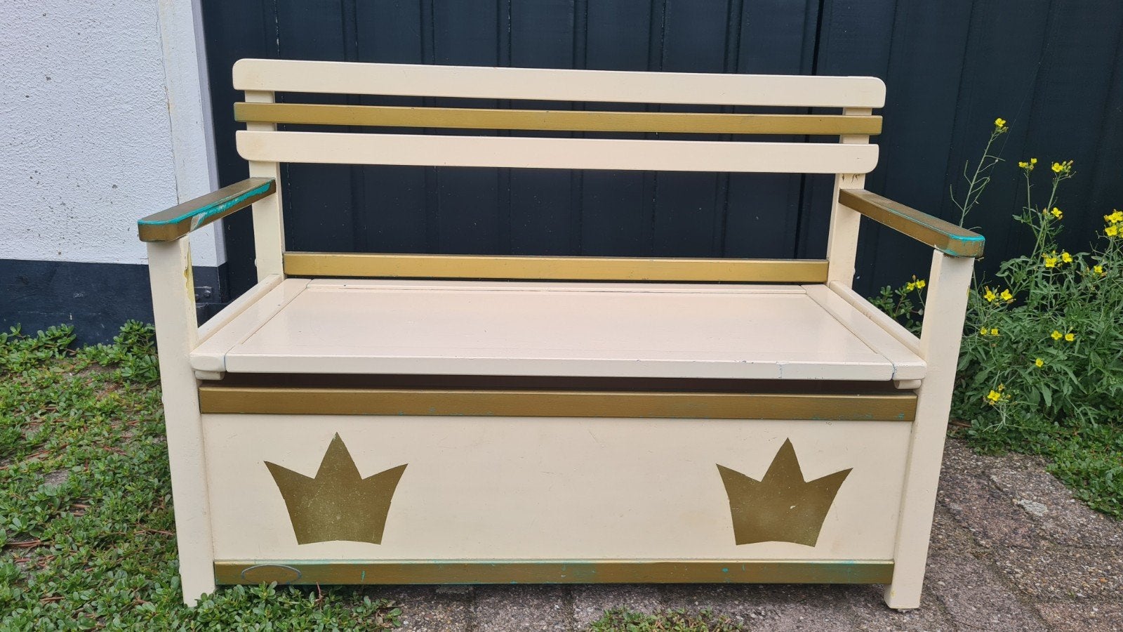 Stevig houten kinderbankje klepbankje met opbergruimte, Kinderen en Baby's, Kinderkamer | Overige Meubels, Ophalen, Gebruikt, Overige typen