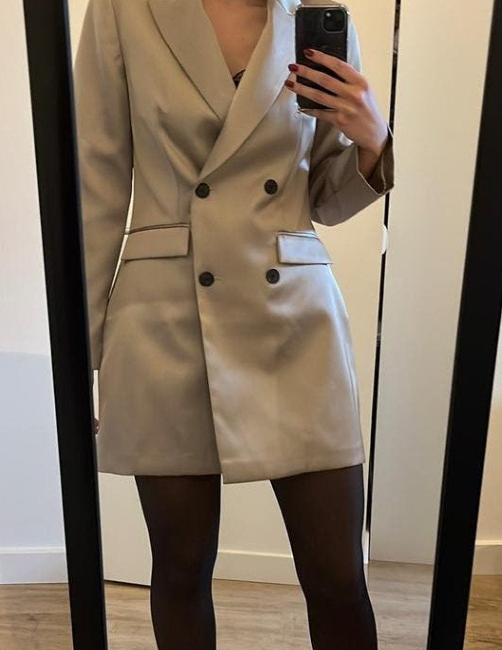 Colbert jurk of jas zijdeglans beige H&M maat S, H&M, Beige, Nieuw, Ophalen of Verzenden