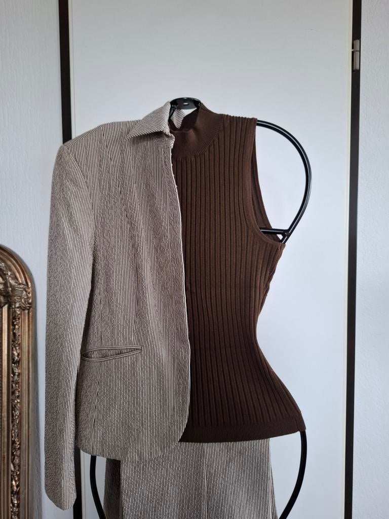 2-delig pak JOSEPHINE&CO, bruin / licht beige streep mt 40, Maat 38/40 (M), Josephine & Co, Kostuum of Pak, Bruin
