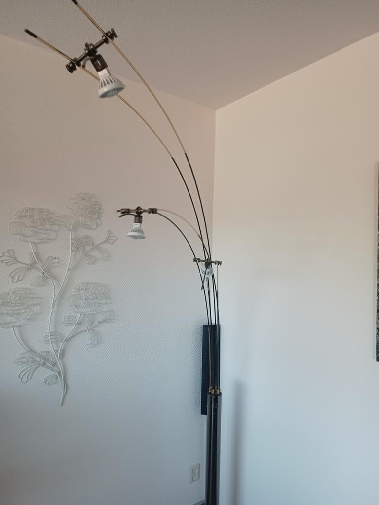 Moderne booglamp met 3 verstelbare spots, Ophalen, Gebruikt, 200 cm of meer, Metaal