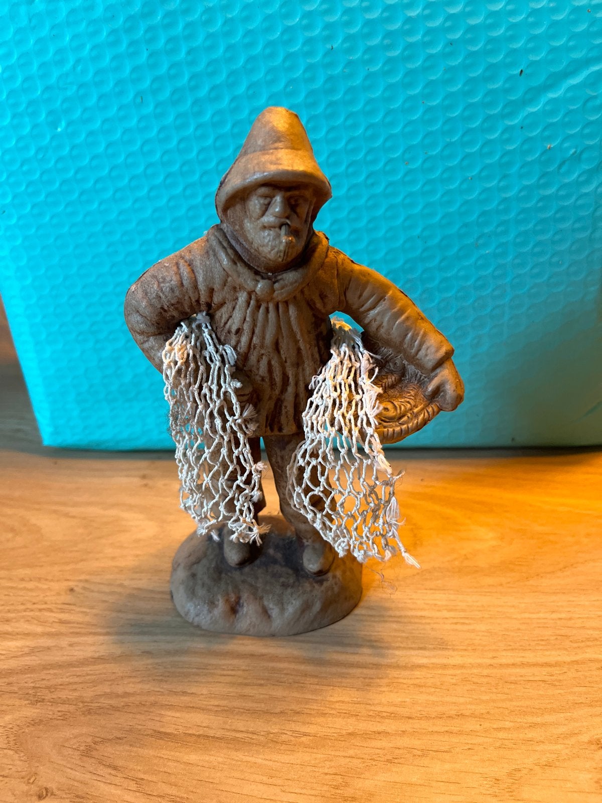 Vintage Visser Beeldje met Netten - Decoratief, Ophalen, Gebruikt, Mens